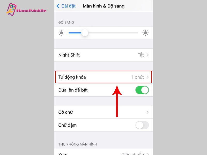Lựa chọn khoảng thời gian tự động khoá để tắt màn hình